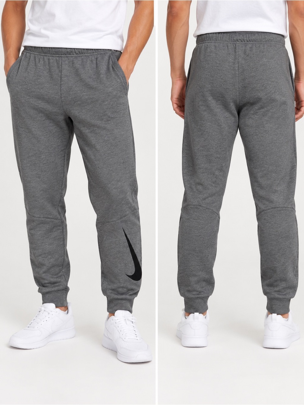 Nike Dri-FIT Men’s Medium Gray Tapered Jogger Sweatpants Black Swoosh
